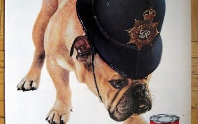 1960 Bulldog With British Police Helmet Friskies-Original 13.5 * 10.5 Magazine Ad- Pet Food