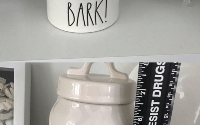 Rae Dunn Rae Dunn By magenta LL Large Letter LIVE LOVE BARK dog cat pet food or Treat Canister jar container. Measures about 8” tall.