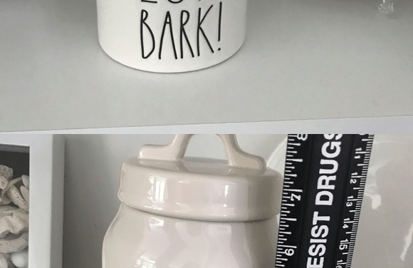 Rae Dunn Rae Dunn  By magenta LL Large Letter LIVE LOVE BARK dog cat pet food or Treat Canister jar container. Measures about 8&rdquo; tall.