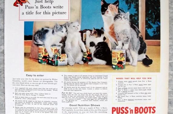 1958 Puss'n Boots Cat Food -25,000 Contest -Original 13.5 * 10.5  Magazine Ad
