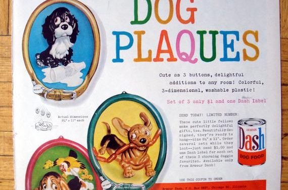 1959 Dash Dog Food- Humorous Dog Plaques One Buck Original 13.5 * 10.5 Magazine Ad