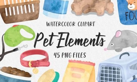 Pet Store Shop Elements, Petshop Pets Food Veterinary Pet Care, Dog Cats Fish Bowl Bone Watercolor Cliparts – PNG Clipart Set COMMERCIAL USE