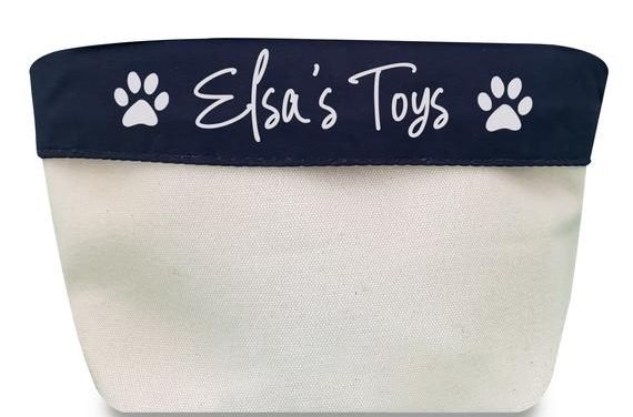Pet Toy Storage Basket, Personalised to your Pet, Dog Treat Organiser, Cat Toy Canvas Bag, 2 Sizes
