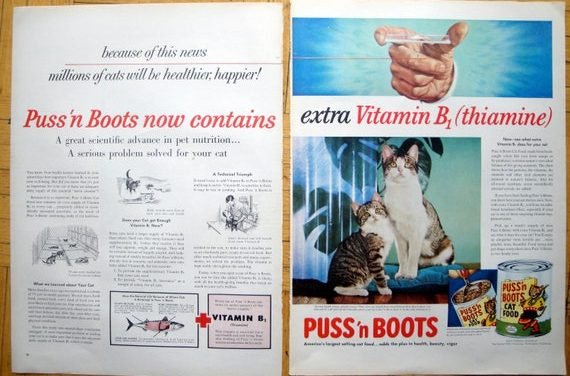1956 Puss'n Boots Cat Food Chandoha Photo-Original 2 Page 13.5 * 10.5 Magazine Ad-Pet Food
