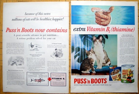 1956 Puss'n Boots Cat Food Chandoha Photo-Original 2 Page 13.5 * 10.5 Magazine Ad-Pet Food